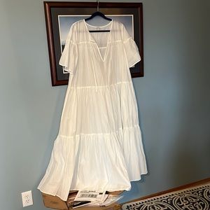 Women's White Tiered V-Neck Summer Dress